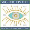 Glitter Evil Eye SVG design with gold outline and blue iris for protection and good luck crafts