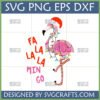 Funny Fa La La Flamingo SVG design with a Santa hat and Christmas lights, perfect for tropical Christmas crafts.