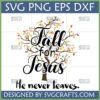 Fall for Jesus He Never Leaves SVG design with autumn tree and colorful leaves