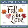 Fall in Love SVG file with autumn leaves and heart for Cricut projects