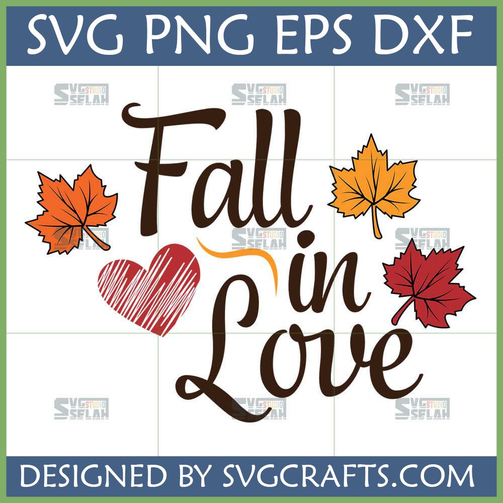 Fall in Love SVG file with autumn leaves and heart for Cricut projects