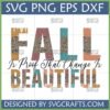 Fall Is Proof That Change Is Beautiful SVG with distressed leopard print letters in autumn colors for Cricut