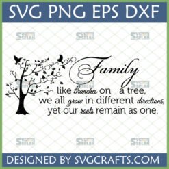 Family Tree Quote SVG with birds and 'roots remain as one' text by SVGCrafts