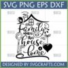 Family Makes This House A Home SVG design with house, bird, key, and heart
