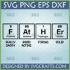 Funny Periodic Table Father SVG design for Father's Day, featuring F At H Er elements with 'REALLY GASSY, RADIO ACTIVE, STRONG, SOLID' descriptions.