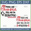 Funny Chick-fil-A SVG bundle with 'Feed Me & Tell Me I'm Beautiful' and 'Feed Me & Tell Me I'm Pretty' designs for Cricut crafts.