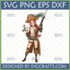 Whimsical Pirate Girl SVG with red hair, holding a rifle, and an adorable monkey on her shoulder, perfect for Cricut crafting.