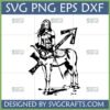 Black and white silhouette of a female centaur archer with a bow and arrow, alongside the Sagittarius zodiac symbol. Perfect Sagittarius SVG PNG DXF for Cricut.