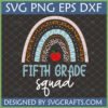 Boho Fifth Grade Squad SVG design with leopard print rainbow and apple for back to school