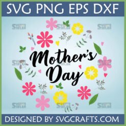 Elegant Mother's Day SVG Design with floral wreath, script font, and hearts for Cricut and sublimation crafts by SVGCrafts.