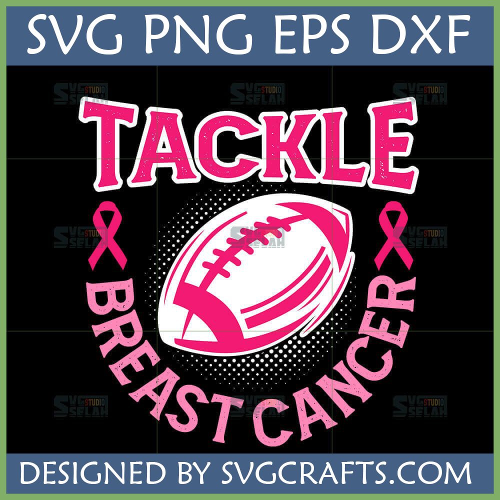 Tackle Breast Cancer SVG design with pink football and ribbons for awareness