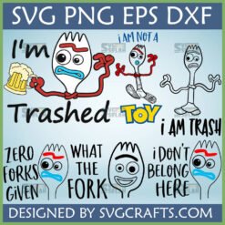 Funny Forky SVG Bundle with 'I'm Trashed,' 'Zero Forks Given,' 'What The Fork' designs for Cricut