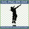 Black silhouette of a person performing the Dab dance move, with 'SVG PNG EPS DXF' and 'DAB DESIGNED BY SVGCRAFTS.COM' text