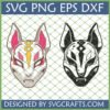 Kitsune Fox Mask SVG and black silhouette design for Cricut and crafting projects