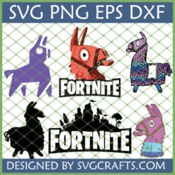 Fortnite Llama SVG Bundle for Cricut featuring multiple colorful and silhouette Loot Llama designs and Fortnite logo.