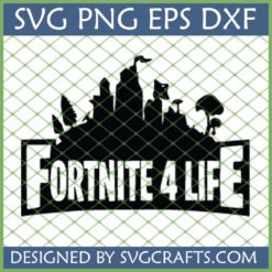 Fortnite 4 Life SVG file for Cricut, showing a game-inspired cityscape silhouette with text.
