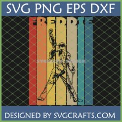 Retro Freddie Mercury SVG with iconic silhouette and vintage stripes for Cricut and sublimation