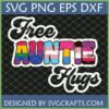 Free Auntie Hugs SVG design with Bisexual, Transgender, Pansexual, Asexual pride flags for LGBTQ+ Auntie