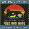 Free Mom Hugs SVG LGBTQ Pride Bear design with retro sunset and rainbow colors