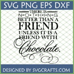 Friendship Chocolate SVG design for Cricut and Silhouette, featuring a funny quote about friends and chocolate with elegant script typography.