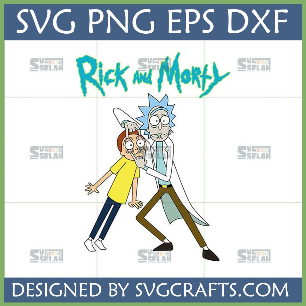 Rick and Morty SVG digital file featuring Rick Sanchez holding Morty Smith's eyes open, perfect for Cricut and sublimation crafts.
