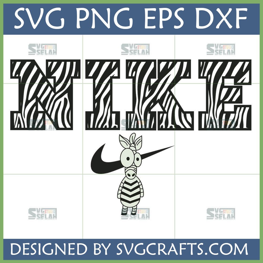 Zebra Nike SVG digital design with zebra print 'NIKE' text and a cartoon zebra character holding the Nike swoosh, suitable for Cricut and sublimation.