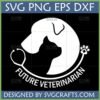 Future Veterinarian SVG design with dog, cat, stethoscope, and paw print
