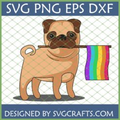 Cute Pug holding a Rainbow Flag SVG for LGBTQ+ Pride crafts