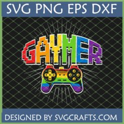 Gaymer SVG digital design with rainbow pixel art text and a colorful video game controller, suitable for Cricut and sublimation.