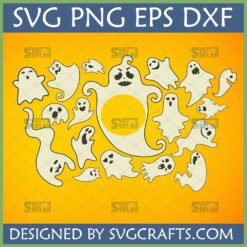 A collection of cute Halloween ghost SVG bundle designs for Cricut and Silhouette crafts.