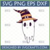 Cute Halloween Ghost SVG with Witch Hat and Spider, a friendly digital design for Cricut and crafting.