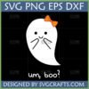 Cute shy ghost with orange bow and 'um, boo?' text SVG PNG EPS DXF