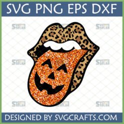 Leopard print lips with a glitter orange jack-o'-lantern tongue SVG design