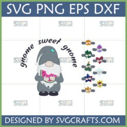 Seasonal Gnome SVG Bundle with interchangeable accessories for all holidays and seasons, including pumpkin, clover, heart, Christmas tree, snowflake, star, sunflower, and maple leaf.