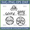 A collection of 6 black and white digital designs featuring the 'G>AV' symbol and 'God is Greater Than the Highs and Lows' phrase, suitable for Cricut and sublimation.