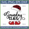 Grandma Claus Christmas SVG design with buffalo plaid Santa hat and elf shoes for holiday crafts