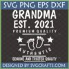 Grandma Est 2021 SVG digital design with baby footprints and stars, ideal for Cricut and sublimation crafting.