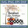 Personalized Grandma's Little Pumpkins SVG design with a buffalo plaid truck, fall tree, and custom name pumpkins