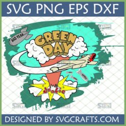 Green Day Dookie SVG design with retro bomb, plane, and explosion graphics for Cricut projects.