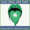 St Patrick's Day Green Lips SVG with dripping effect and white shamrock on tongue, digital download for crafting