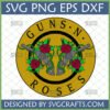 Guns N' Roses SVG PNG DXF EPS digital design featuring the iconic band logo with revolvers and roses, optimized for Cricut crafting.