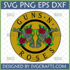 Guns N' Roses SVG PNG DXF EPS digital design featuring the iconic band logo with revolvers and roses, optimized for Cricut crafting.