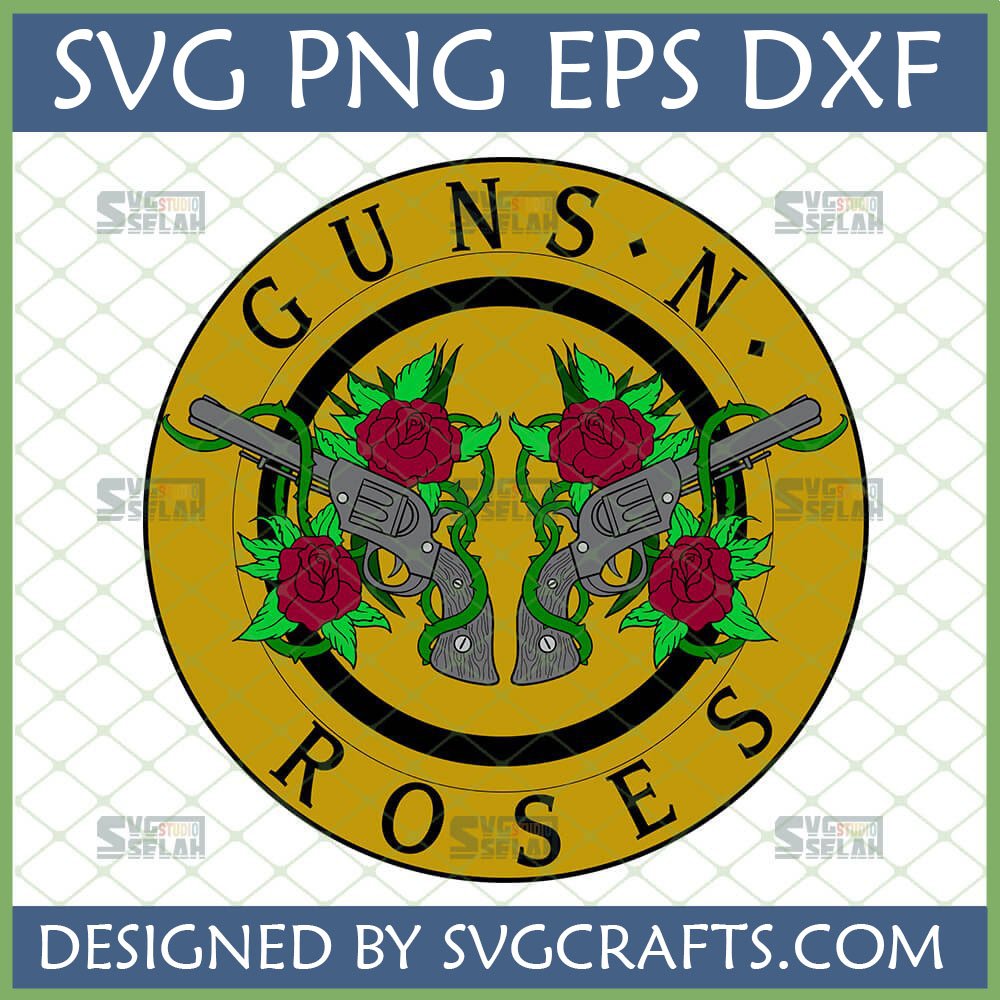 Guns N' Roses SVG PNG DXF EPS digital design featuring the iconic band logo with revolvers and roses, optimized for Cricut crafting.