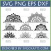 Collection of 9 intricate black and white half mandala SVG designs for crafting