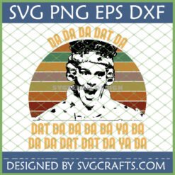 Young Frankenstein monster singing Puttin' on the Ritz SVG with retro sunset background