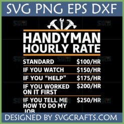 Funny Handyman Hourly Rate SVG PNG DXF EPS digital file with crossed hammer and wrench tools