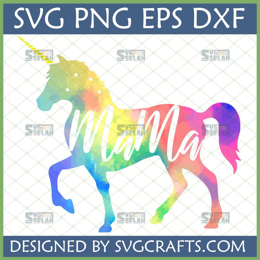 Vibrant Rainbow Unicorn Mama SVG PNG DXF EPS watercolor design for Cricut and Sublimation