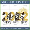 Hello 2024 SVG with leopard print and glitter textures, Happy New Year Cricut design