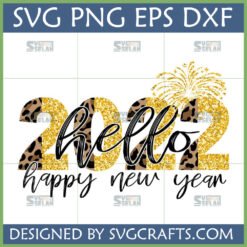 Hello 2024 SVG with leopard print and glitter textures, Happy New Year Cricut design