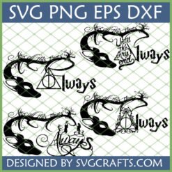 Harry Potter Always SVG Bundle featuring Stag Patronus, Deathly Hallows, and 'After All This Time' quotes for Cricut and Silhouette projects